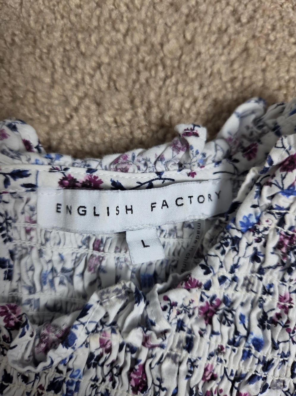 English Factory White Multi Floral Smocked Yoke Blouse - Picture 2 of 8